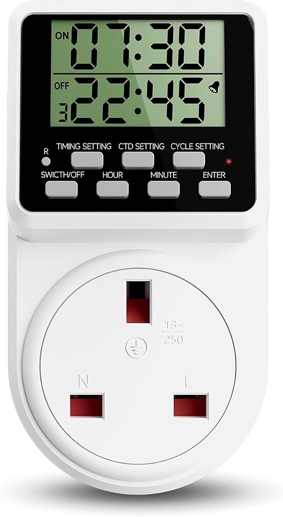 ORIDGET 24 Hour Digital Electric Timer Plug Socket UK with Countdown and On-Off Repeat Cycle Timer for Lights and Home Appliances, 13A / 240V