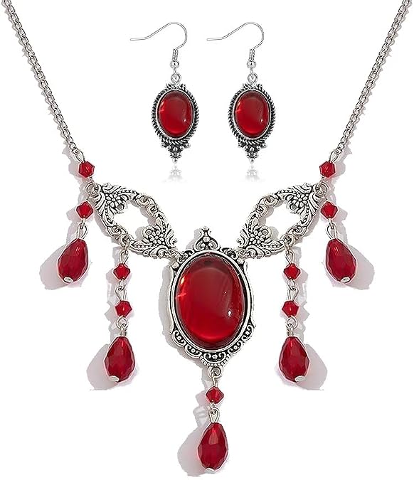 Halloween Red Necklace and Earrings Sets Gothic Jewelry Halloween Costume Accessories Punk Jewelry Accessories For Women