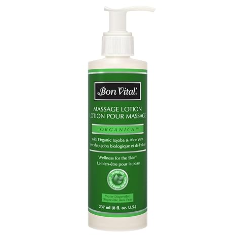 Bon Vital' Organica Massage Lotion with Certified Organic Ingredients for an Earth-Friendly Massage, Natural Moisturizer Lotion for Soothing Back & Neck Massages, 8 Oz, Label may Vary