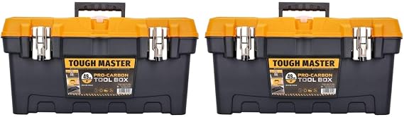 Tool Box 19" Inch 49x 26x 24cm Professional Heavy Duty DIY Large Portable Mobile Tool Chest Storage Organiser with Removable Tote Tray Black & Yellow TOUGH MASTER (Pack of 2)