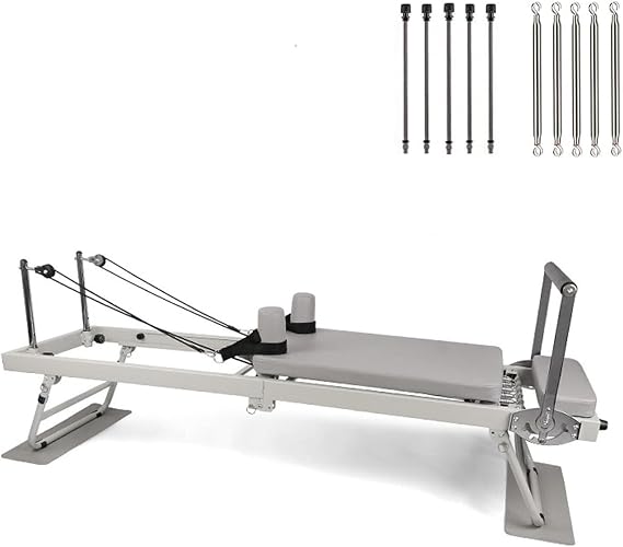 ZLZNX Pilates Reformer Machine Foldable Pilates Reformer Machine Equipment Portable Reformer Pilates Machine for Home Gym,Gray,spring type
