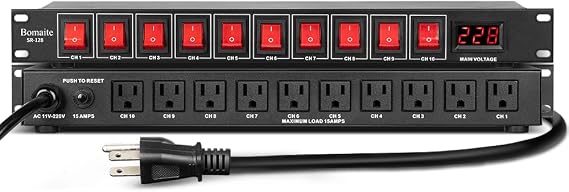SR-128 10 Outlet Power Sequencer Conditioner - 15A 1800W AC power Rack Mount Switch Conditioner, Pro Audio Digital Power Supply Surge Protector For Home Electrical Appliance,Computer Component