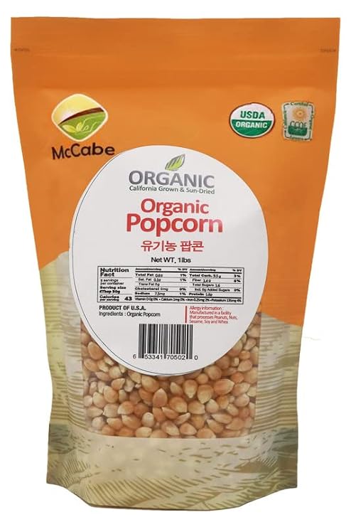 McCabe Organic Popcorn - Popcorn Kernels | Rich with Fiber & Minerals | USDA and CCOF Certified | Product of USA | 1Lb