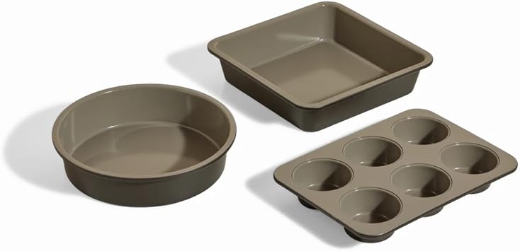 Our Place Wonder Oven Bakers Kit 3-Piece Toxin-Free Ceramic Nonstick Bakeware Set (8 Round, 8 Square, 6-Cup Muffin Pan) - Oven-Safe up to 450F - Char