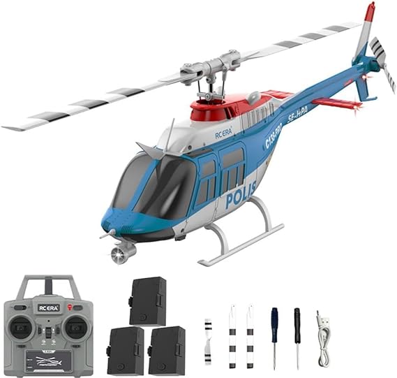 RC ERA C138 PRO Bell 206 RC Helicopter for Adults, 1/33 Scale 6CH Brushless Aileronless Remote Control Helicopter, 3D 6-Axis Gyroscope Stunt RC Aircraft Model with Optical Flow Positioning - 3 Battery