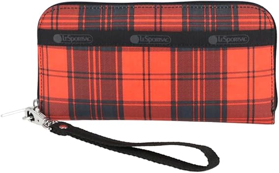 LeSportsac Red Tartan Tech Wallet Wristlet, Zip Around Wallet/Detachable Wristlet Strap, Holds Cell Phone, Style 3462/Color E944, Modern & Bold Plaid, Black & Spicy Red Evokes Strength & Positivity