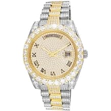 Real Genuine Certified 24.65 CWT. VVS/D Moissanite Diamond Men's Solid Steel 14K Gold Finish Luxury Automatic Designer Custom Watch 40mm
