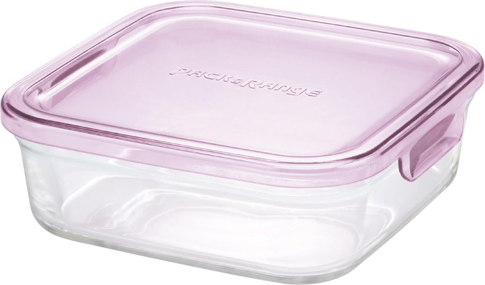 iwaki KC3247N-P Heat-Resistant Glass Storage Container, Pink, Square, M, 28.7 fl oz 800 ml, Pack & Range