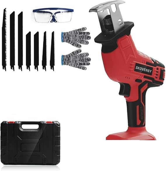 Reciprocating Saw,Variable Speed, Blades Kit for Wood/Metal/PVC Cutting RED-A(Without a Battery)