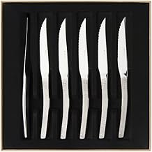 DEGRENNE Astree Cisele French Serrated Steak Knife Set of 6 Luxury Stainless Steel Cutlery, Elegant Mirror Finish, Premium Flatware for Dining, Made in France, Dishwasher Safe