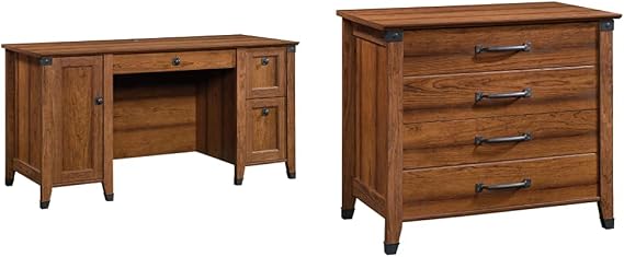 Sauder Carson Forge Computer Desk and Lateral File, Washington Cherry Finish