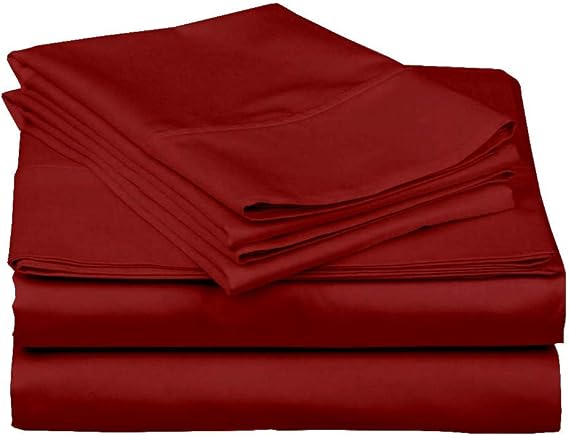 Extra Deep Pocket Sheets 4 Piece Sheet Set 600 Thread Count Bed Sheets Set -100% Cotton -Super Deep Bed Sheets fits 18" to 24" Mattress Hotel Ultra Deep Bed Sheets 4 PCs (Twin,Burgunday Solid)