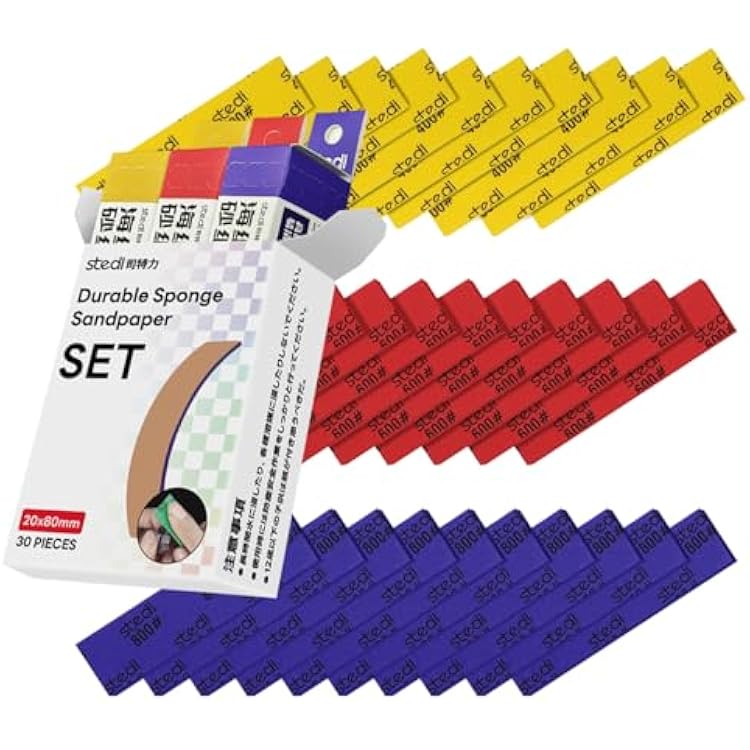 stedi Sanding Sponge for Model Gundam Building,3mm Hobby Model Tools Hand Sanding Block Waterproof Wet Dry Reuse #400#600#800 Grit Sandpaper, 30 Sheets
