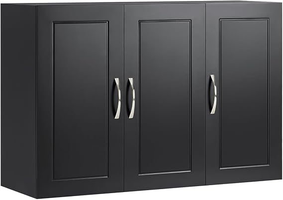 SoBuy Bathroom Wall Cabinet, Large 3-Door, 23.6 x 11.8 x 35.4 in, Black
