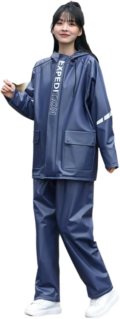 Poncho Two-piece Raincoat And Rain Pants Set, Full-body Rainproof Waterproof Clothing-dark Blue-l
