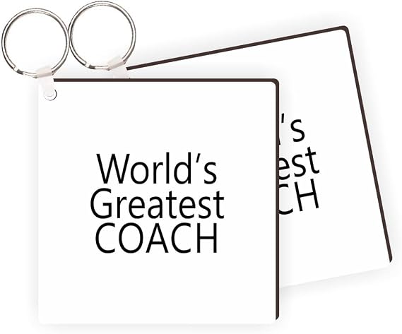 World's Greatest Coach - Masonite Square Keychains with Nickle Split Rings (x4)