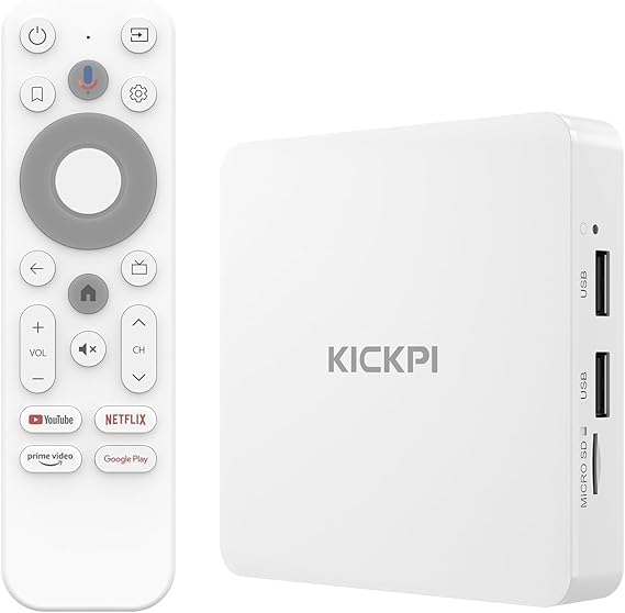 KP1 Android TV Box 14.0 Google Certified 4K Streaming Device with Voice Search 2GB RAM 16GB ROM, Dolby Audio, Bluetooth 5.0 Chromecast Built-in, Smart Home Control (White)