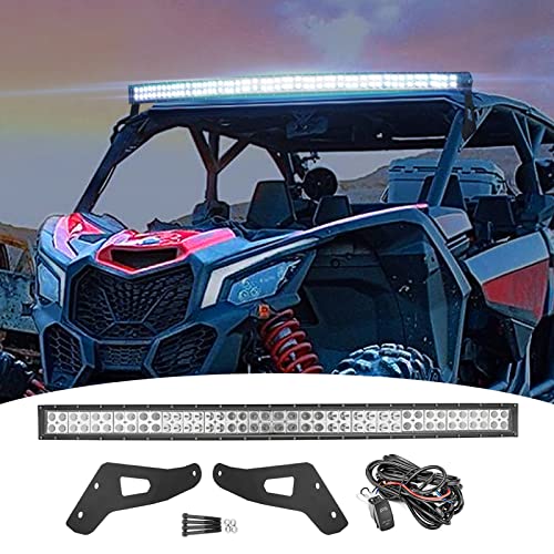 Dasen 50 288W Curved LED Light Bar with Upper Roof Windshield Mount Brackets and Wiring Harness Kit Compatible with Can-am Maverick X3 2017-2025