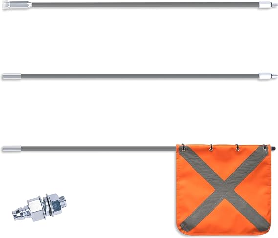 Gray Off-Road Safety Whip Flag - Heavy Duty Orange Flag with Reflective Stripes & Gray Pole for ATV, UTV, Dune Buggy, Can be 3.3', 6.6' or 10'