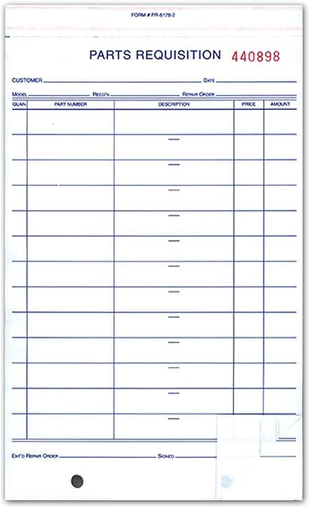 Parts Requisition Form - 2-Part - White with Blue Ink and Red Numbering (250 per Pack)