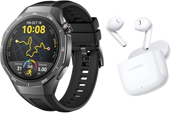 Huawei WATCH GT5 Pro 46MM Black Fluoroelastomer Strap+FreeBuds SE 2 white