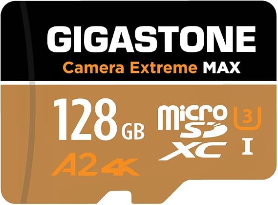 5-Years Data Recovery GIGASTONE 128GB Micro SD Card, 4K Camera Extreme MAX Series Speed Up to 160MB/s, Compatible with, Gopro, DJI, REDTIGER Rove VIOFO VANTRUE Dash Cam, MicroSDXC UHS-I A2 4K U3