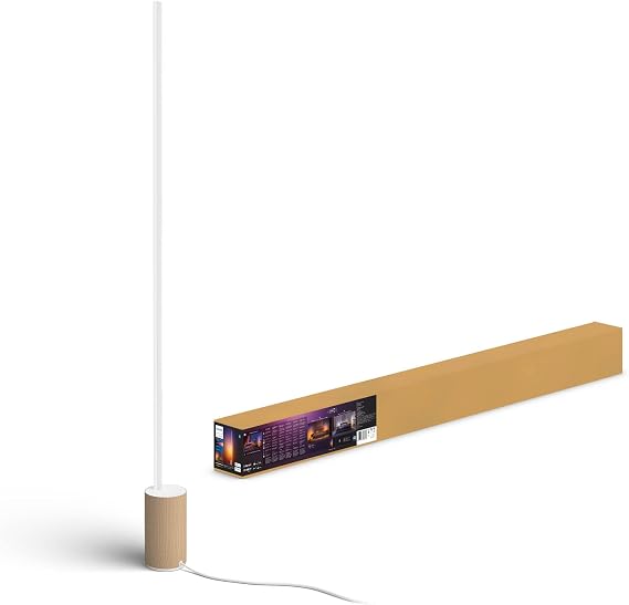 Philips Hue White & Col. Amb. Gradient Signe Oak, ayaklı lamba, ahşap görünümlü, 16 milyon renk, uygulama ile kontrol edilebilir, Amazon Alexa (Echo, Echo Dot) ile uyumlu | Entegre LED 29 W, ahşap taban, doğal renk tonları, akıllı ev, sesle kontrol