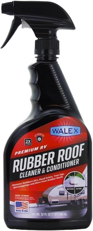 Walex RV Rubber Roof Cleaner/Conditioner - Removes Dirt, Road Grime, Tree Sap, Bird Droppings & More, Conditions RV Roof After Application; Great for RVs, Campers, Motorhomes, Trailers, 32 oz