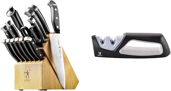 HENCKELS Premium Quality 15-Piece Knife Set with Block and Knife Sharpener
