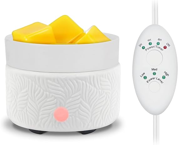 Bobolyn Candle Melts Warmer Burner - Ceramic Essential Oil 3-in-1 Wax Melter with 1 pc Silicone Dish, Timer, Auto Shut Off for Scented Wax Tarts - Aromatherapy for Home, Office, Bedroom & Gifts