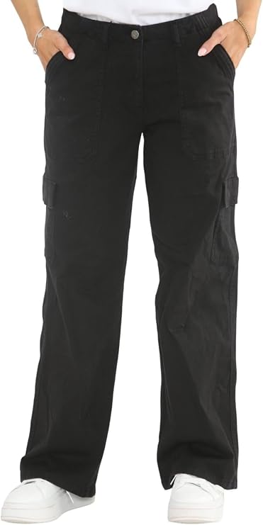 MYT Womens Cargo Trousers Wide Leg High Waist Utility Combat Chino Pants Casual Work Bottoms Outdoor Streetwear