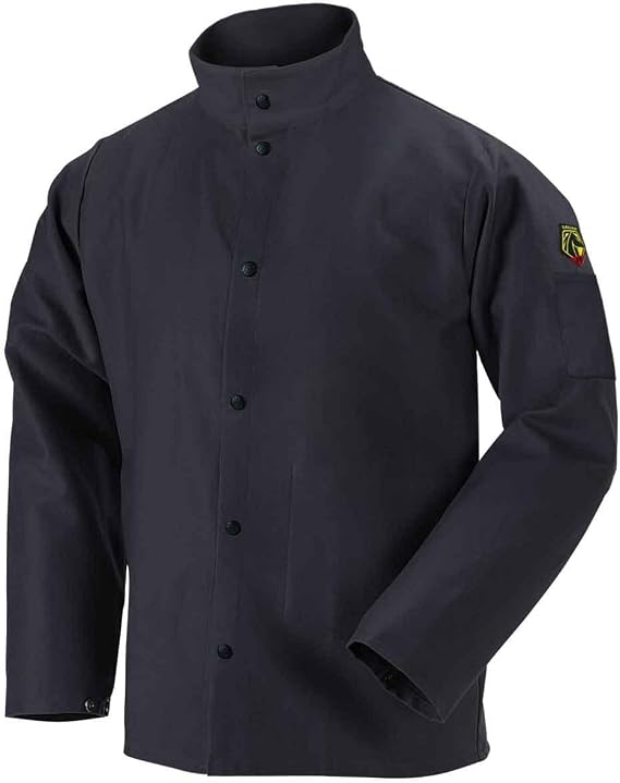 Black Stallion (FBK9-30C 30" Length, 9 oz Flame-Resistant Cotton Welding Jacket, Welder's Collar, Leather-Reinforced Snaps, Scribe Pocket and Inside Pocket, Black, X-Large
