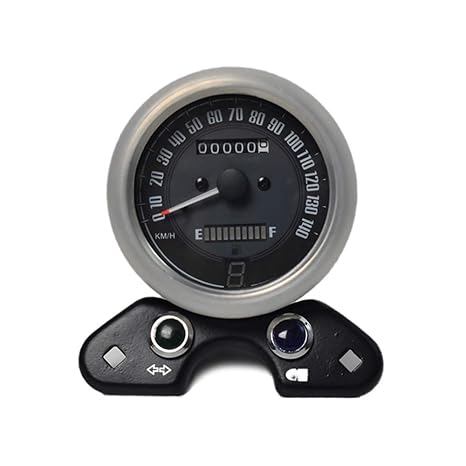 0082 Motorcycle Speedometer Odometer Tachometer Gauge Oil Level Meter Gear Display 90mm 12V Universal Black