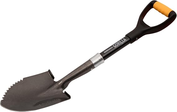 Roughneck Gorilla Sharp-Edge Micro Shovel 690mm (27") – Heavy-Duty Round Blade, Reinforced Socket, Fibreglass Short Shaft, Foot Treads for Slicing, Digging & Opening Bulk Bags in Small, Compact Spaces