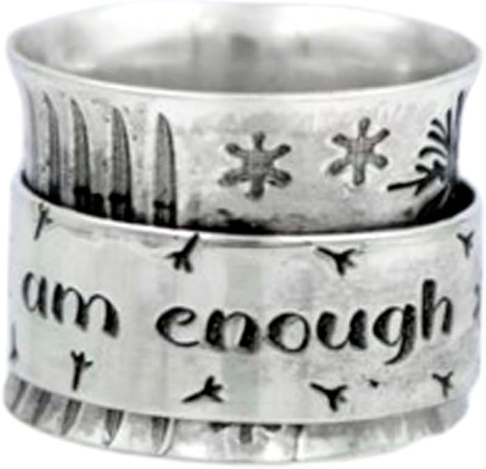 I Am Enough Spinning Ring 925 Sterling Silver Spinner Dandelion Print Meditation Statement Handmade Jewelry|WW_RPCSB_1607