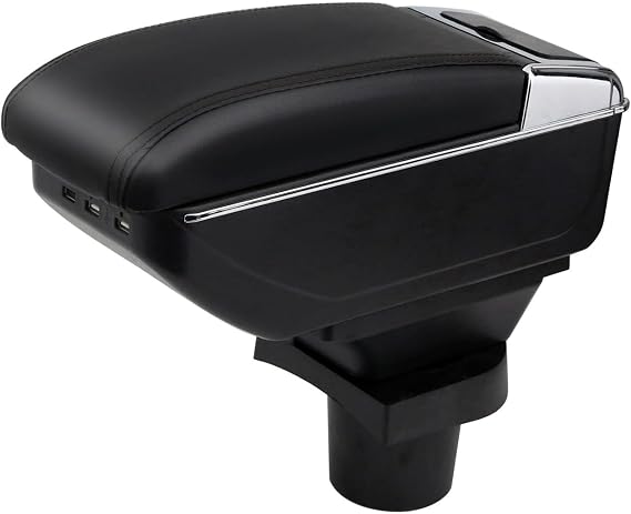 for Toyota Yaris Hatchback Vitz Armrest 2006-2011 Car Arm Rest Center Organizer Console Storage Box Retrofit Parts Accessories with 7 USB Port and Drink Holder Black Leather