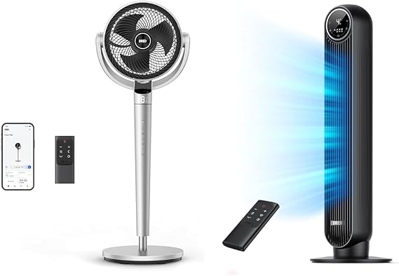 Dreo Pedestal Fan with Smart Control, Tower Fan for Bedroom, Oscillating Quiet Fans with Remote