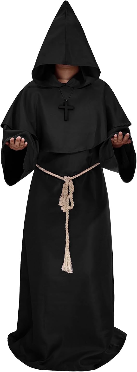 Medieval Hooded Monk Robe Costume Friar Priest Robe Cloak Renaissance Costume Men Halloween Costume Wizard Robe