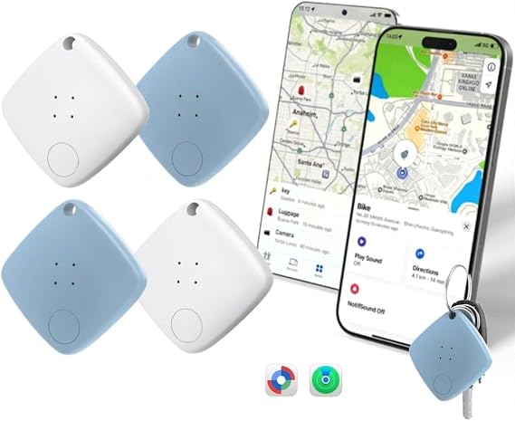 4Pack Blue+ White OTIC Air-Tracker Tags for Apple Find My (iOS) & Google Find Hub (Android)