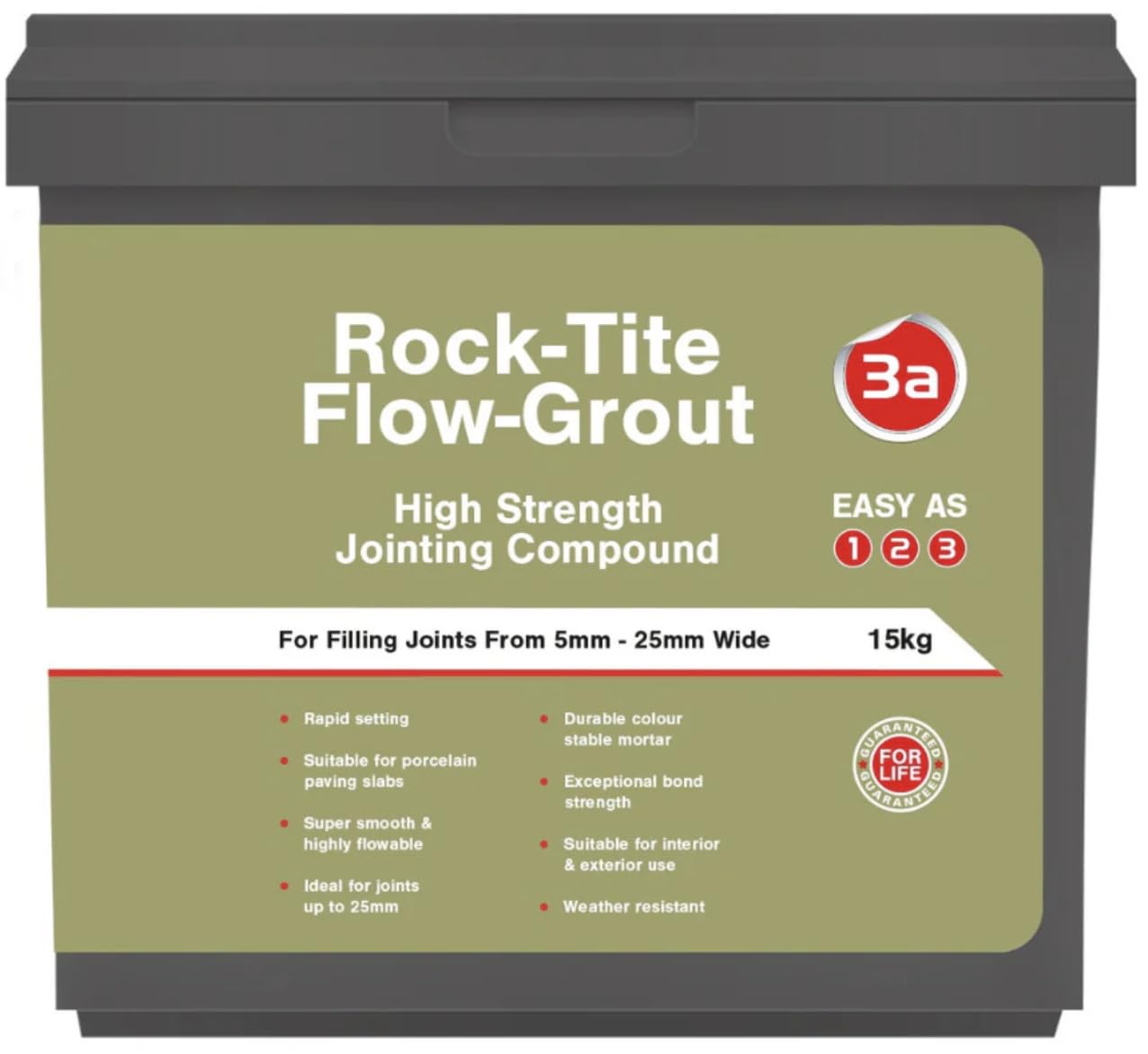 Rock-Tite Flow Grout Charcoal, 15kg, Self-Levelling Jointing Compound for Paving and Patios, Fast Setting, Weed Resistant