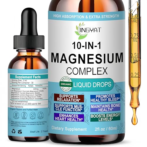 High Absorption Magnesium Complex Drops | 10-in-1 Liquid Magnesium Complex for Women & Men with Glycinate,Citrate,Taurate | for Stress Relief,Sleep,Heart Health | Vegan,Non-GMO,Fast-Acting Formula