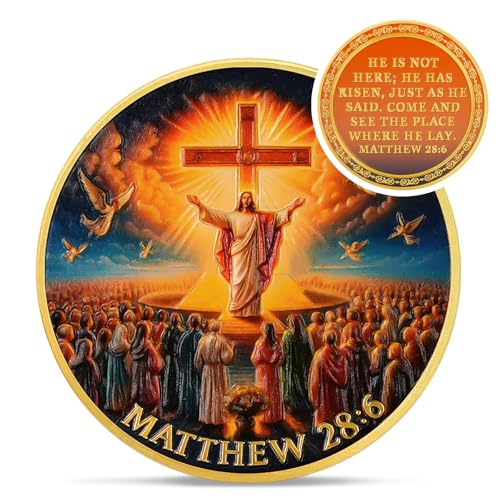 Jesus Cross Christian Challenge Coin - God Matthew 28:6 Scriptures Religious Token - Pocket Bible Verses Love Chip for Study - Inspirational Doves Good Luck Pigeon Gifts for Men Women Kids Coworker