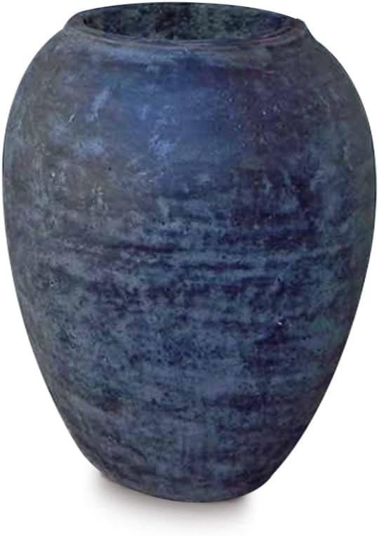 Pottery Single Water Jar Planter - Graphite 24.5" D x 32.0" H Ceramic Pot with Drainage Holes and Saucer Matte Finish Artisanal Craft for Indoor Outdoor Use Frost Crack Resistant