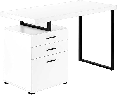 Monarch Specialties I 7646 Computer Desk, Home Office, Laptop, Left, Right Set-up, Storage Drawers, 48 L, Work, Metal, Laminate, White, Black, Contemporary