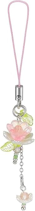 Cute Flower Mobile Phone Pendant with Beads Cute Lotus Flowers Mobile Phone Strap Handmade Decoration for Women Y2K Accessory Key Ring Bag Pendant Gift Mobile Phone Chain Strap
