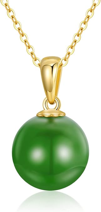 Blocaci Jade Necklace 14K Gold Green Jade Bead Necklace for Women Real Gold Present for Her, Jewelry Gifts for Mother Wife Girlfriend, 16+1+1