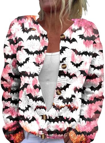 Halloween Cardigan Sweaters for Women Long Sleeve Button Down Knit Cardigans Chunky Knit Casual Soft Tops Fall Sweater Coats