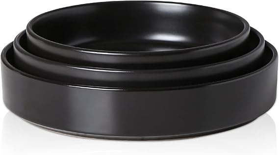 Stone Lain Celina Stoneware 3-Piece Serving Bowl Set, Black Plates and Bowls, Minimalist Dinnerware, Dish Set for 1, Straight Rim Design, Microwave & Dishwasher Safe Tableware
