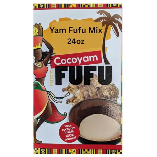 African Delights Premium Organic Fufu Flour | African Yam Fufu Mix | Healthy Natural Cocoyam Powder | Ghana Fufu Flour | Pounded Yam Fufu Powder | African Beauty Cocoyam Fufu 24oz