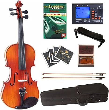 Cecilio CVN-320L Ebony Fitted Solid Wood Left-Handed Violin with Tuner and Lesson Book, Size 1/4
